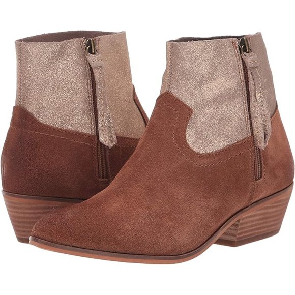 FRYE AND CO. WOMEN'S TAN SUEDE  RUBIE ZIP ANKLE BOOTS SIZE 9 NEW GLITTER LEATHER - Picture 1 of 13